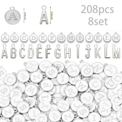 208Pcs/8 Sets Silver Letter Charms A-Z Alphabet Metal Initial Charms kit for Jewelry Making DIY Bracelets Necklaces and keychain making - color: Silver