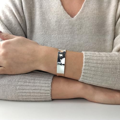 Silverly Hammered Sterling Silver Concave Bangle - Adjustable Silver Bangles - Flat Cuff Bracelet - Wide Silver Bangles for Women Solid 925 - Modern Minimalist Sterling Silver Ladies Bracelets