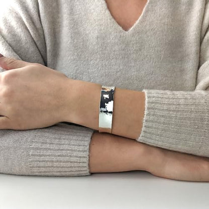 Silverly Hammered Sterling Silver Concave Bangle - Adjustable Silver Bangles - Flat Cuff Bracelet - Wide Silver Bangles for Women Solid 925 - Modern Minimalist Sterling Silver Ladies Bracelets