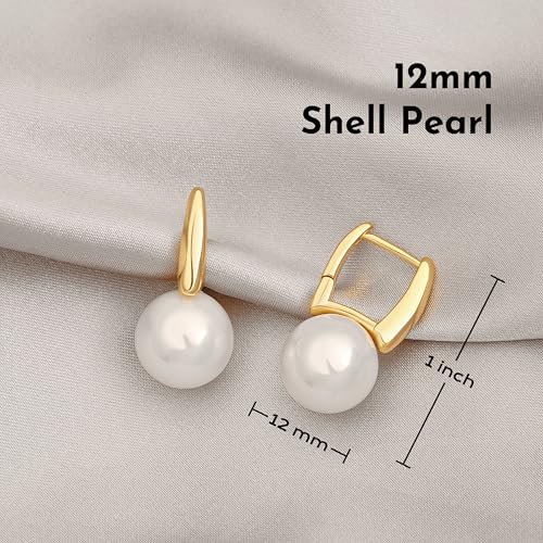 925 Sterling Silver Hoop Handpicked AAA+ Quality 7.5-8mm White Freshwater Cultured Pearl Dangle Drop Earrings Jewelry for Women - color: 8. Gold Plated Barrel