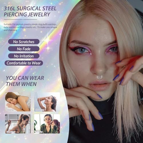 GAGABODY Septum Jewelry 16 Gauge Earrings Double Hoop Daith Earring Surgical Steel Hinged Nose Rings Nose Hoop Helix Tragus Rook Piercing - color: Style5:1pc Black+Smooth Surface