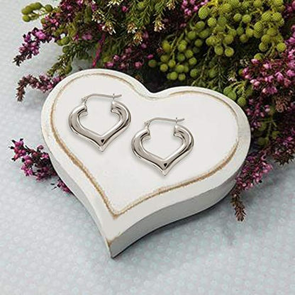 LeCalla Sterling Silver Hoop Earrings for Women | Lightweight Silver Chunky Hoop Earrings | Handmade Electroform Hollow Italian Design Click-Top Earrings Hoop - color: Love Heart Shape