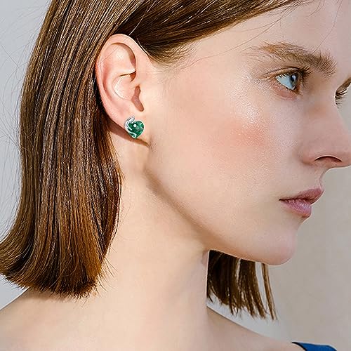 AOBOCO 925 Sterling Silver Cute Cat Studs Earrings for Women | Heart Crystals from Austira Cats Jewelry Gifts for Cat Lovers - color: Emerald Green