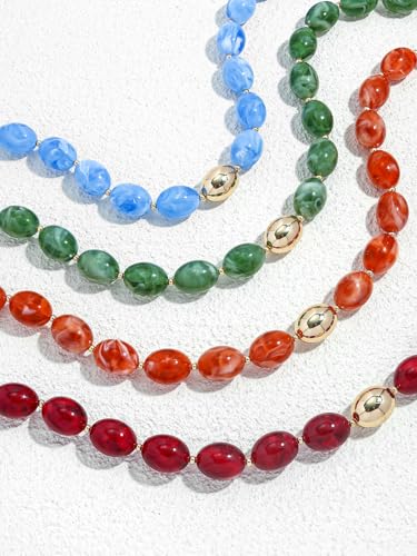 Chunky Beaded Necklaces for Women Statement Necklace | Bold Chunky Choker, Large Resin Beads, Adjustable Necklace, Boho Trendy Summer Beach Holiday Jewelry - color: Red-02