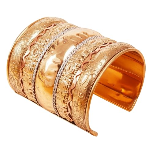 Touchstone Indian Bollywood Handcrafted Slip In Easy To Wear Stylish Wrist Enhancer Designer Broad Jewelry Cuff Bracelet For Women and Men. - style: 1 Broad Convex