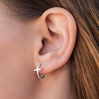 Me&Hz Gold Huggie Earrings Small Huggie Hoop Earrings for Women 14K Gold Plated Hypoallergenic Cubic Zirconia Huggies Mini Silver Hoop Earring for Women - color: Silver,Cross