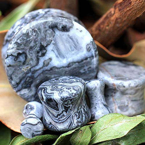 Pierced Owl - Grey Wave Jasper Natural Stone Saddle Plugs, Sold as a Pair - style: 22mm (7/8")