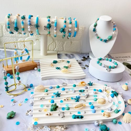 1860Pcs Ocean Beads for Bracelets Making Kit, Blue and White Summer Beach Bead for Jewelry Making, Sea Turtle Shell Starfish Shape Beads 8mm Round Cly Bead for DIY Craft Bracelets Earring (Blue) - color: Blue