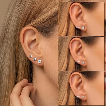 Small Birthstone Flat Back Stud Earrings for Women, 14K Real Gold Plated Hypoallergenic Earring Dainty CZ Cartilage Stud Earring Stack, Perfect Birthday Gifts for Women Her - color: 14K Gold Plated-04-April-Clear CZ