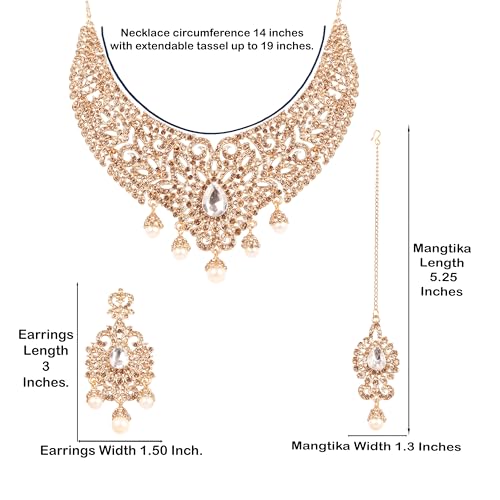 Touchstone Indian jewelry sets for women tikka wedding necklace costume guest statement bollywood rhinestones crystal faux pearls gold big royal neck piece set bridal fashion accessories - color: Gold