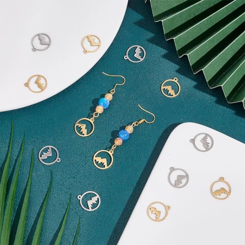 UNICRAFTALE Mountain Charms Flat Round with Mountain Dangle Pendants Stainless Steel Pendants Hypoallergenic Hollow Charms for Outdoor Lovers Hikers Skiers Climbers - style: Round Mountain