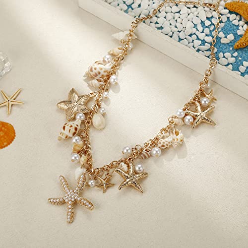 RUOFFETA Shell Starfish Necklace Bracelet Conch Statement Chunky Necklace Mermaid Costume Jewelry Beach Jewelry for Women - style: Necklace