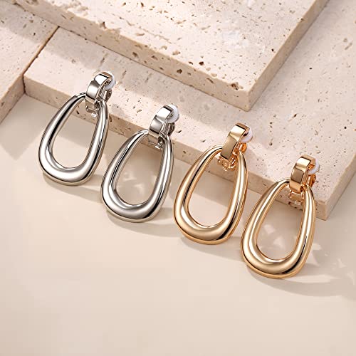 FANZE 2-3 Pairs Clip on Earrings Drop Earrings Set,Big Matte Gold Earrings Statement Earrings Jewelry Gift for Women - color: Set-6