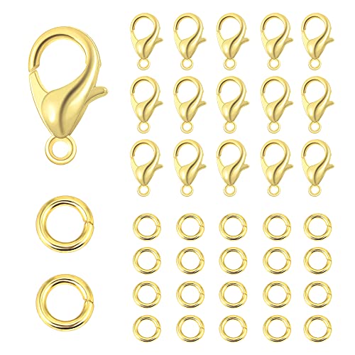 Lobster Clasps 150 PCS 10mm Gold with Jump Rings for Jewelry Making | Durable Rust Resistant Metal Easy Open Design Jump Rings Necklace Bracelet Extender 14K Gold Clasp for DIY Jewelry Repair - color: Gold