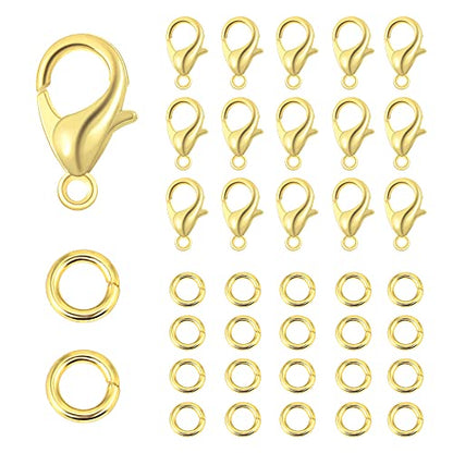 Lobster Clasps 150 PCS 10mm Gold with Jump Rings for Jewelry Making | Durable Rust Resistant Metal Easy Open Design Jump Rings Necklace Bracelet Extender 14K Gold Clasp for DIY Jewelry Repair - color: Gold