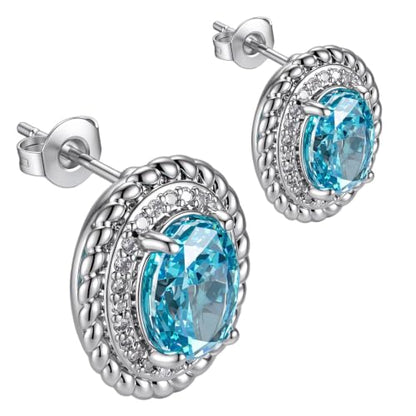 Hypoallergenic 14K Gold-Plated Cubic Zirconia Stud Earrings for Women - Comfort Piercing Earrings - color: sea blue