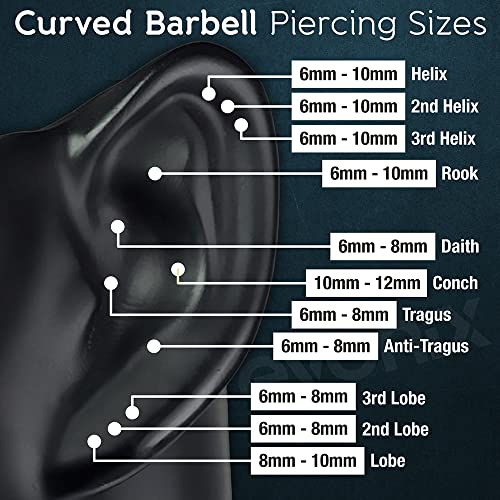 2pc Curved Barbell Daith Rook Conch Labret Helix Lip Ring Tragus Eyebrow Cartilage (choose Color, Gauge, Length) - color: Black - 8mm (5/16) - 14g