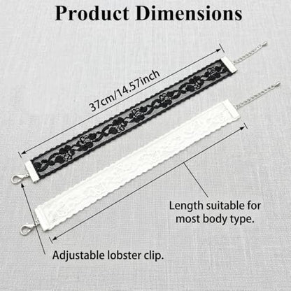 2Pcs Black White Lace Choker,Lace Goth Tattoo Necklace Set for Women | Velvet Lace Choker Necklaces Set Adjustable Gothic Tattoo Necklaces,Classic Choker Chain Jewelry Gifts for Women Layered