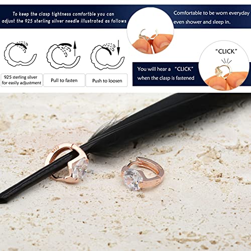 Tiny Huggie hoop Earrings for Women | 14k Gold Plated, Mini Round Cubic Zirconia, Small Simulated Diamond Huggies, Hypoallergenic Jewelry Gifts - color: Rose Gold