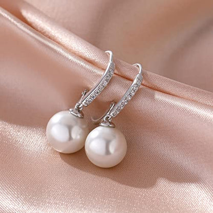 Jiamiaoi Pearl Dangle Earrings 925 Sterling Silver Pearl Earrings for Women 10mm White/Black Pearls - color: B1-White-Silver