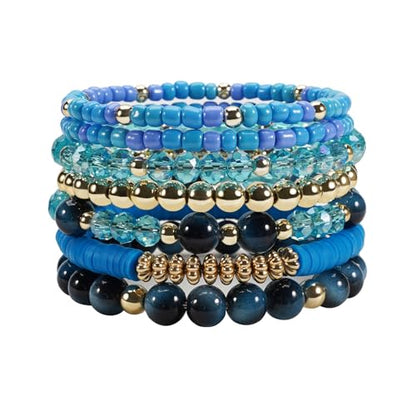 Boho Wooden Beads Bracelets Bohemian Bracelet Stack for Men Women Wood Beaded Bracelet Set - color: H