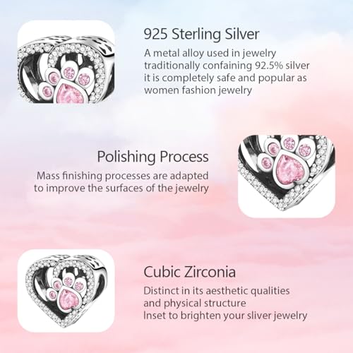 925 Sterling Silver Charms for Bracelets and Necklaces Lipstick and Perfume High Heels Dangle Pendants Heart Butterfly Bead Charms Halloween Christmas Gift for Womens - style: Cat Paw Print Bones Heart Bead Charms