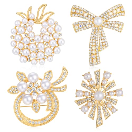 4pcs Brooches and Pins for Women, Flower Brooch, Crystal Pearl Brooch, for Women Fashion Accessories - style: wings