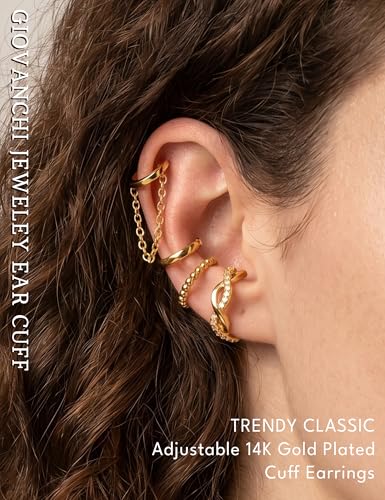 Giovanchi 16Pcs Ear Cuffs Non Piercing Ear Cuff Earrings for Women | 14K Gold Plated Ear Cuff, Adjustable, Non Pierced Ears, Clip on Cartilage Earring Fake Earrings Set - color: A-14K Gold Plated