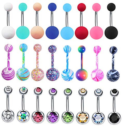 24-50Pcs 14G Stainless Steel Belly Button Rings for Women CZ Screw Navel Bars Body Piercing Jewelry - color: A: 24pcs style 1