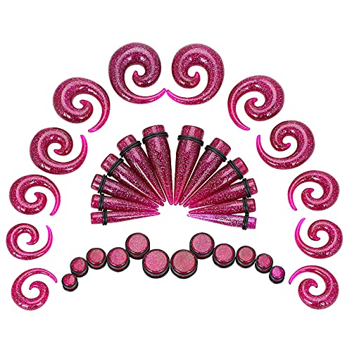 Qmcandy 00G-20mm Ear Stretching Kit 36PCS Big Gauge Taper Kit Large Acrylic Tunnel Plug Spiral Set - color: 36pcs, Glitter Purple