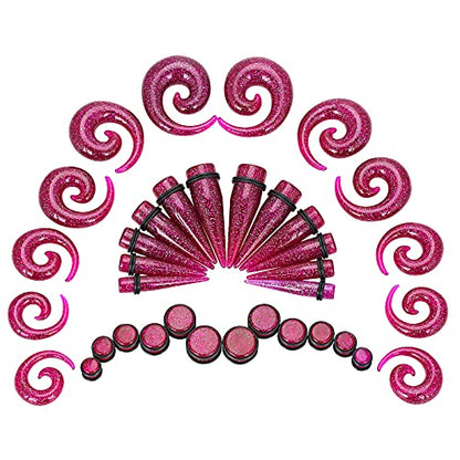 Qmcandy 00G-20mm Ear Stretching Kit 36PCS Big Gauge Taper Kit Large Acrylic Tunnel Plug Spiral Set - color: 36pcs, Glitter Purple