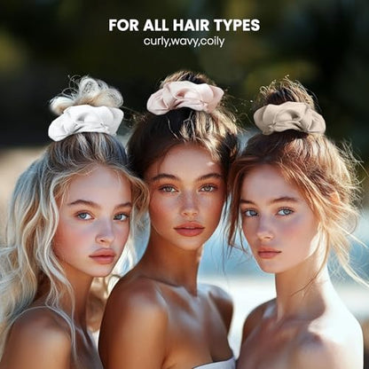 6PCS 100% Mulberry Silk Scrunchies Set, 2 Large and 4 Thin Silk Hair Ties for Women, No Damage Hair Accessories (Black, Olive Green, L) - color: Color 02