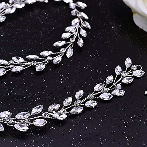 TRiXY Wedding Bridal Crystal Long Hair Vines Head Piece,Wedding Piece Accessories Headband Jewelry ,Beaded Bohemian Headpiece (Short Silver-50cm / 19.68 Inches) (HP394)