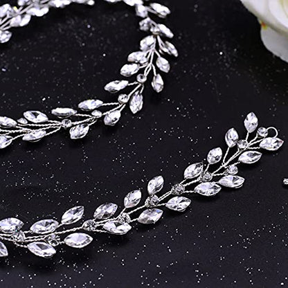 TRiXY Wedding Bridal Crystal Long Hair Vines Head Piece,Wedding Piece Accessories Headband Jewelry ,Beaded Bohemian Headpiece (Short Silver-50cm / 19.68 Inches) (HP394)