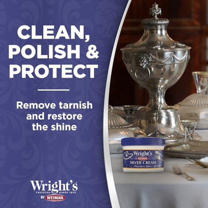 Wright's by Weiman Silver Cleaner and Polish Cream with Polishing Cloth, Ammonia-Free, Gently Clean & Remove Tarnish without Scratching - style: (Pack of 1)