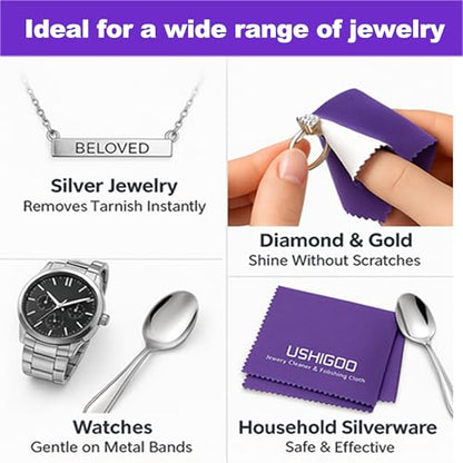 2pcs Jewelry Cleaner&Polishing Cloth for Ring,Earring,Watch and Coins Care | Sterling Silver Gold Platinum Tarnish Remover,Non-Toxic Eco Friendly,Jewelry Cleaning Cloth - color: Gray