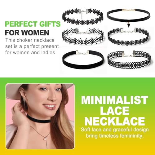 6 Pcs Gothic Black Velvet Lace Choker Necklace Set Emo Alt Cross Tattoo Style Layered Neck Chokers for Women