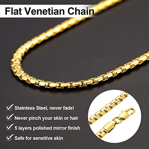 GoldChic JEWELRY Chunky Cuban Chains for Men,Stainless Steel Cuban Chain Necklace, Venetian Chain Curb Chain Hip Hop Jewelry,4/6/9/12/14mm Width,14-30 inch Length, Black/Gold Plated/Silver - color: Gold, size: 14"(35cm), style: Venetian Chain-4MM width
