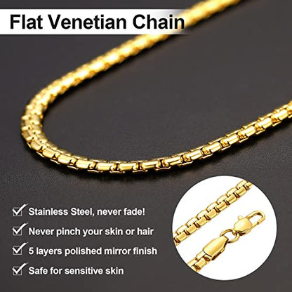 GoldChic JEWELRY Chunky Cuban Chains for Men,Stainless Steel Cuban Chain Necklace, Venetian Chain Curb Chain Hip Hop Jewelry,4/6/9/12/14mm Width,14-30 inch Length, Black/Gold Plated/Silver - color: Gold, size: 20"(51cm), style: Venetian Chain-4MM width