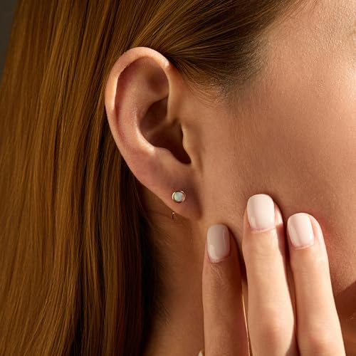 CHIC & ARTSY 925 Sterling Silver Half Hoop Earrings for Women, Dainty Huggie Hoops with Synthetic Opal, Moonstone, CZ & Gemstones, Lightweight Comfort Fit Everyday Elegant Jewelry - color: Synthetic Opal/Rose Gold Plated Silver