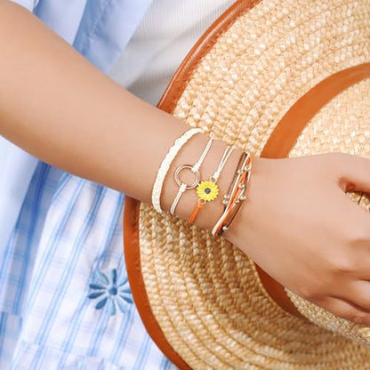 Sunflower Friendship Bracelets Boho Stackable String Bracelets Cute Trendy Gifts for Teen Girls Women - color: Beige