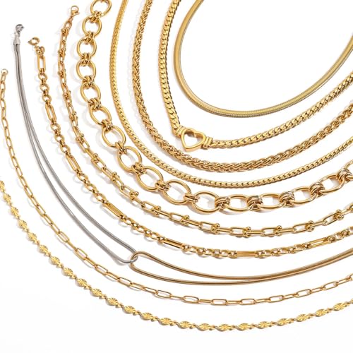 Women Non Tarnish Two Tone Snake Chain Twisted Link Necklace | waterproof stainless steel material,dual color mixed metal necklace,fashion jewelry gifts