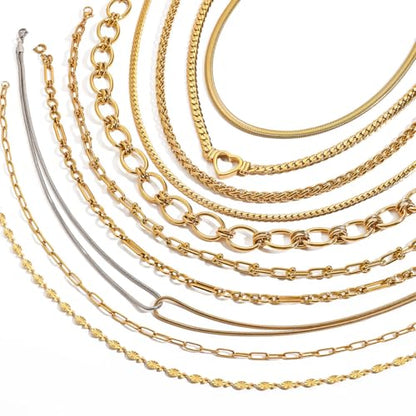 Women Non Tarnish Two Tone Snake Chain Twisted Link Necklace | waterproof stainless steel material,dual color mixed metal necklace,fashion jewelry gifts