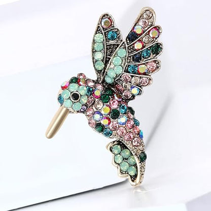 Enamel Bird Brooch for Women Rhinestones Owl/Hummingbird/Eagle/Toucan Lapel Pin Cute Bird Brooches Jewelry Gifts for Mom Wife - color: Green-Hummingbird