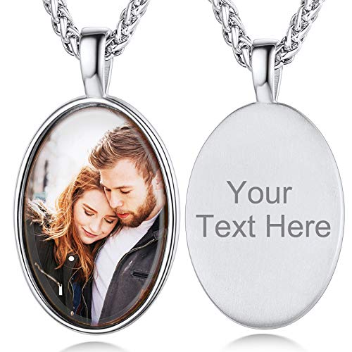 Custom4U Personalized Photo Necklace - Custom Heart/Oval/Round Charm Necklaces with Picture + Chain Adjustable - Stainless Steel/Acrylic Pendant Memorial Jewelry Christmas Gifts for Women - color: D-Silver Color