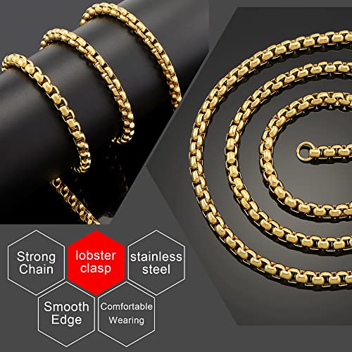 Mens Chain Necklaces, Stainless Steel Rolo Chain Necklace for Men & Women - color: 18K Gold Plated 3mm