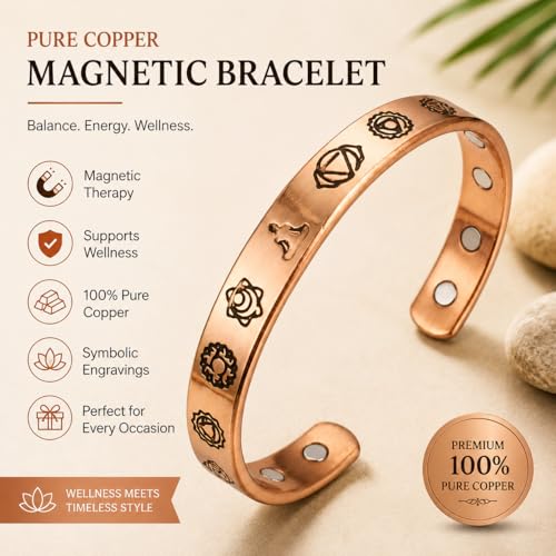 Pure Copper Cuff Bangle Bracelet 100% Solid, Raw & Uncoated Handmade Bracelets Jewelry Cuff Gift Bangle for Women & Men - color: 7 chakra