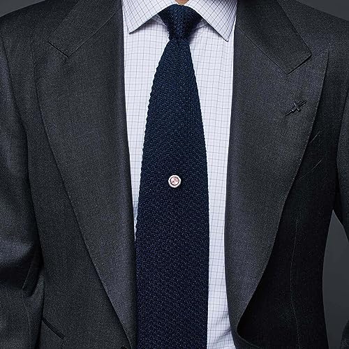 HAWSON Mens Tie Tack with Chain Round Crystal Wedding Business Accessories - color: Silver + Light Rose