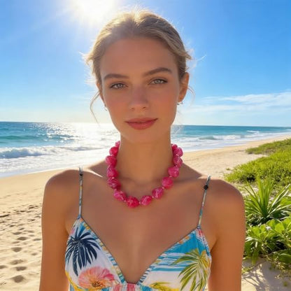 We We Chunky Colorful Beaded Necklace for Women Large Boho Statement Bead Chokers Necklaces Turquoise Blue Big Beads Jewelry Neck Summer Beach - color: big bead fuchsia