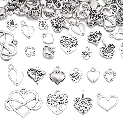 Pandahall 100pcs Tibetan Style Heart Charms Alloy Pendants Antique Silver Sweet Heart Charms for DIY Earring Bracelet Necklace Jewelry Making Valentine Day Wedding Gift